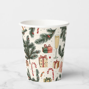 Poinsettia Floral Christmas Pattern (1) Paper Cups