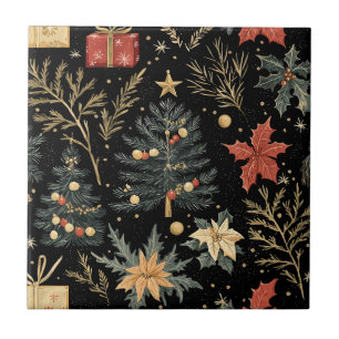 Poinsettia Floral Christmas Pattern (21) Tile