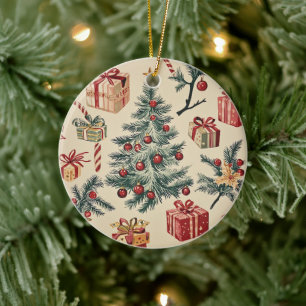 Poinsettia Floral Christmas Pattern (2) Ceramic Ornament