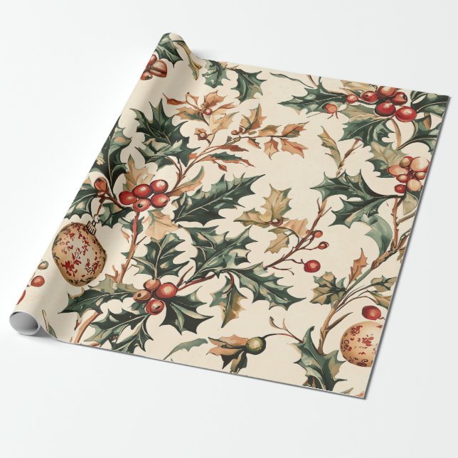 Poinsettia Floral Christmas Pattern (3) Wrapping Paper (Unrolled)