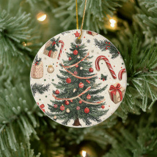 Poinsettia Floral Christmas Pattern (4) Ceramic Ornament