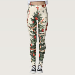 Poinsettia Floral Christmas Pattern (4) Leggings