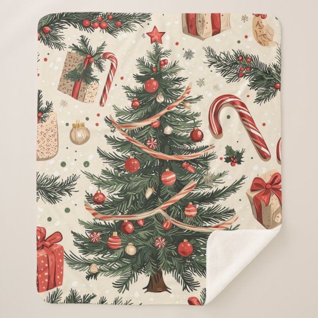 Poinsettia Floral Christmas Pattern (4) Sherpa Blanket (Front)