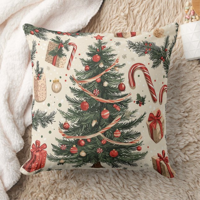 Poinsettia Floral Christmas Pattern (4) Throw Pillow (Blanket)