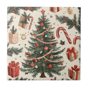 Poinsettia Floral Christmas Pattern (4) Tile