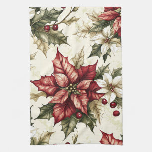 Poinsettia Floral Christmas Pattern (5) Kitchen Towel