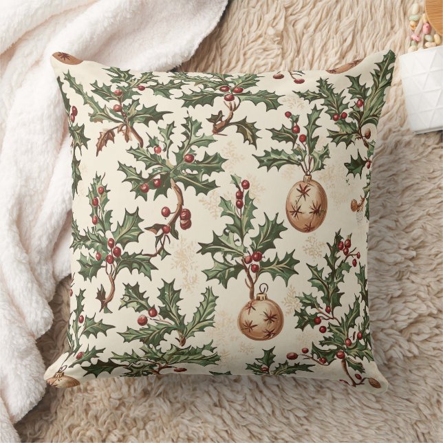 Poinsettia Floral Christmas Pattern (6) Throw Pillow (Blanket)
