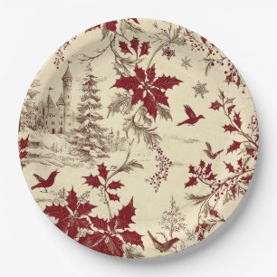 Poinsettia Floral Christmas Pattern (8) Paper Plate