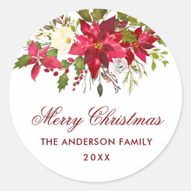 Poinsettia Floral Christmas Red Envelope Seal (Front)