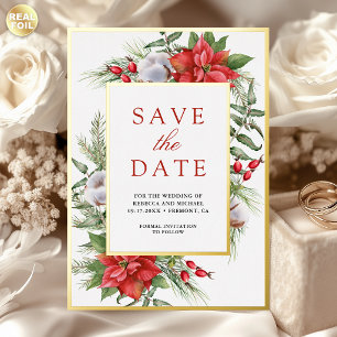 Poinsettia Floral Christmas Wedding Save the Date