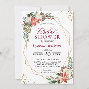 Poinsettia Floral Gold Christmas Bridal Shower Invitation