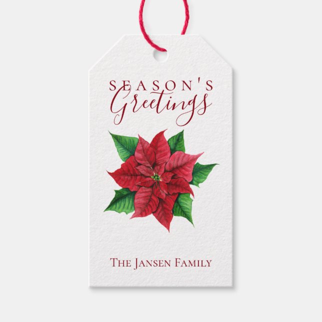 Poinsettia Floral Holiday Gift Tags (Front)
