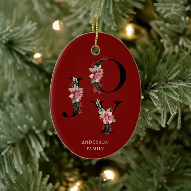 Poinsettia Floral Letters Holiday Monogram  Ceramic Ornament (Tree)