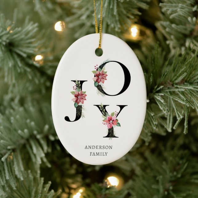 Poinsettia Floral Letters Holiday Monogram  Ceramic Ornament (Tree)