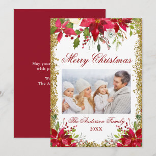 Poinsettia Floral Photo Parties scintillant Carte 