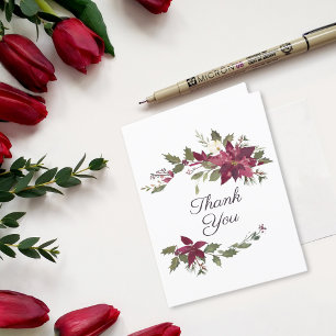 Poinsettia Floral Wedding   Scarlet Red Thank You Card