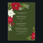 Poinsettia Flower and Pine Wedding Green Invitation<br><div class="desc">Poinsettia Flower and Pine Wedding  Invitation -  Green</div>