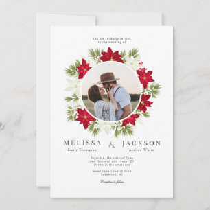 Poinsettia Flower and Pine Wedding  Invitation