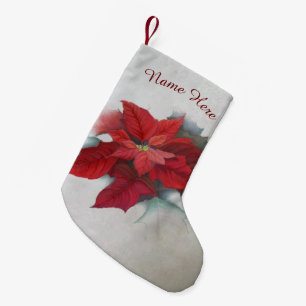Poinsettia Flower Christmas Oil Painting Small Christmas Stocking