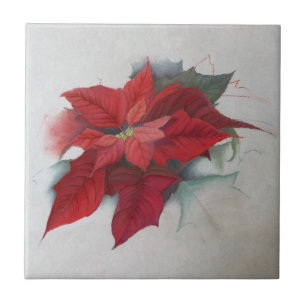 Poinsettia Flower Christmas Oil Painting Tile