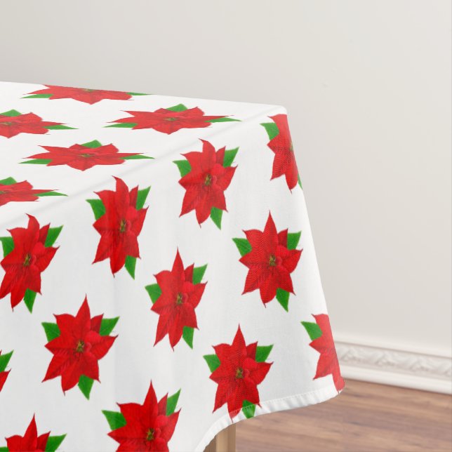Poinsettia Flower Pattern on White Tablecloth (In Situ)