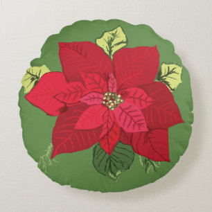 Poinsettia flower round pillow