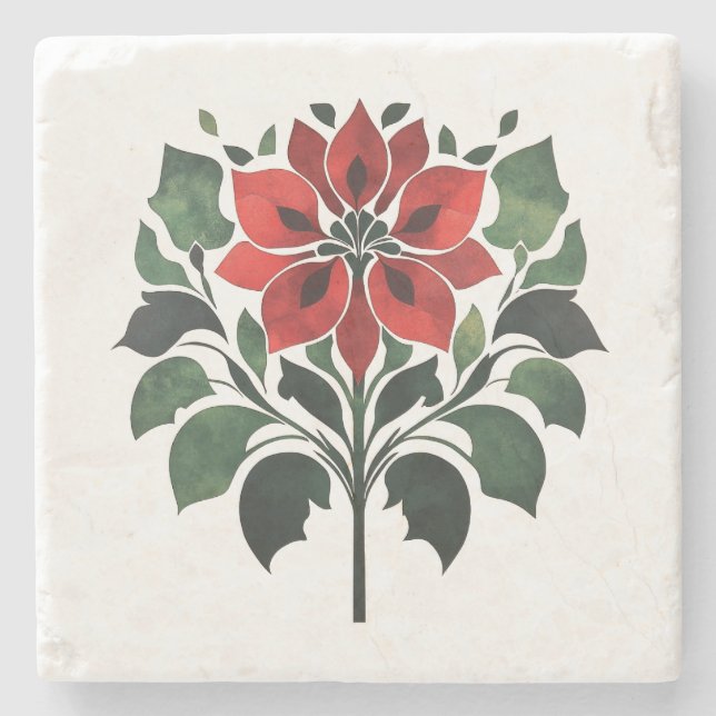Poinsettia Flower Stone Coaster (Front)