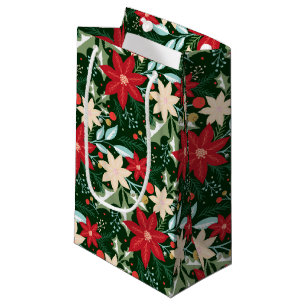 Poinsettia Flowers and Leaves Holiday Christmas Small Gift Bag