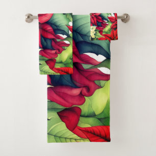 Poinsettia Flowers Bath Towel Set