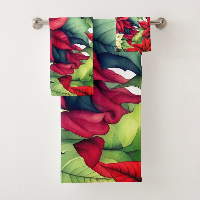 Poinsettia Flowers  Bath Towel Set (Insitu)