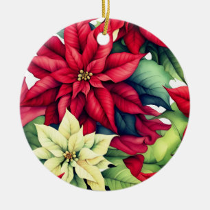 Poinsettia Flowers Ceramic Ornament