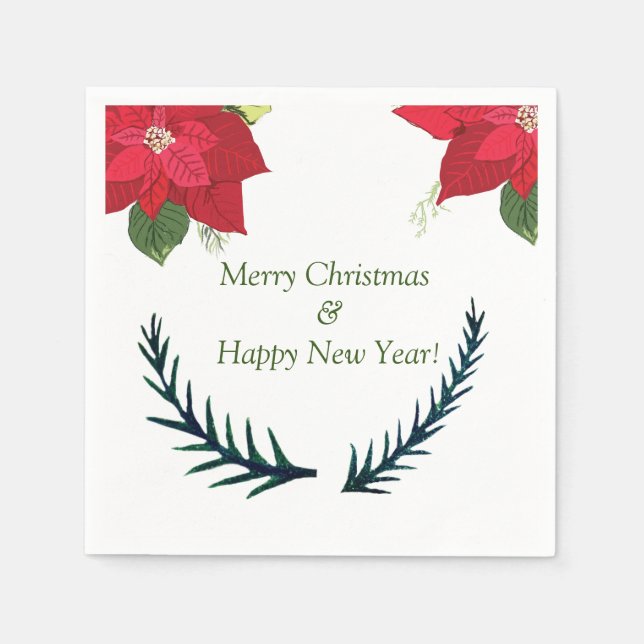 Poinsettia Flowers Custom Christmas Napkin (Front)
