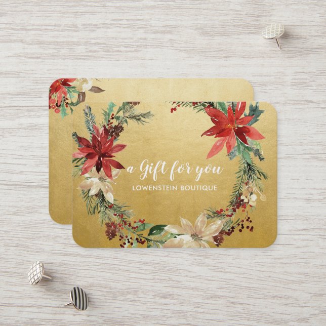Poinsettia Flowers Faux Gold Foil Certificat cadea (Devant/Arrière en situation)