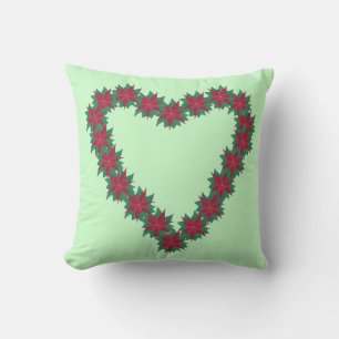 Poinsettia Flowers Heart Shape Pillows