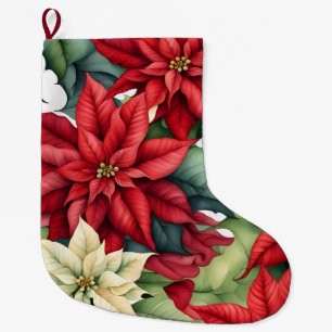 Poinsettia Flowers Large Christmas Stocking