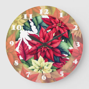 Poinsettia Flowers Large Clock