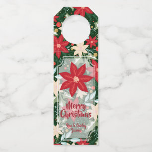 Poinsettia Flowers Leaves Holiday Christmas Bottle Tag