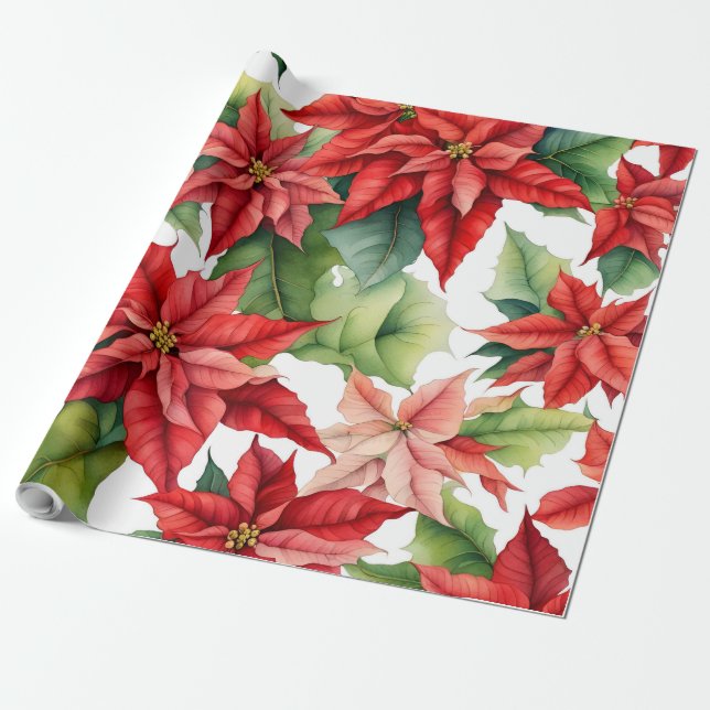 Poinsettia flowers pattern wrapping paper (Unrolled)