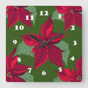 Poinsettia Flowers Square Wall Clock