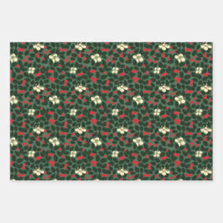 Poinsettia & Flowers Wrapping Paper Sheet