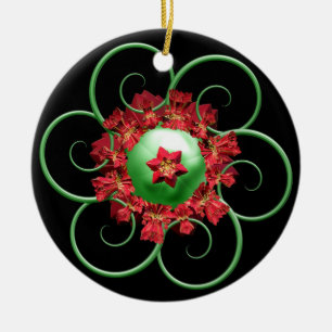 Poinsettia Fractal Christmas Ornament