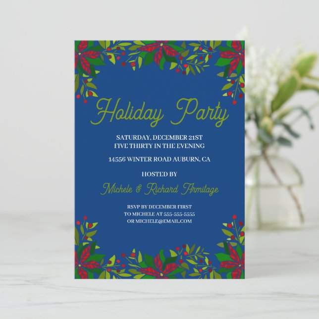 Poinsettia Garland Fête Invitation (Debout devant)