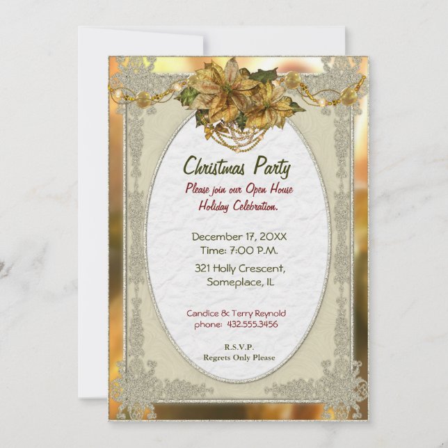 Poinsettia Gold Christmas Invitation (Devant)