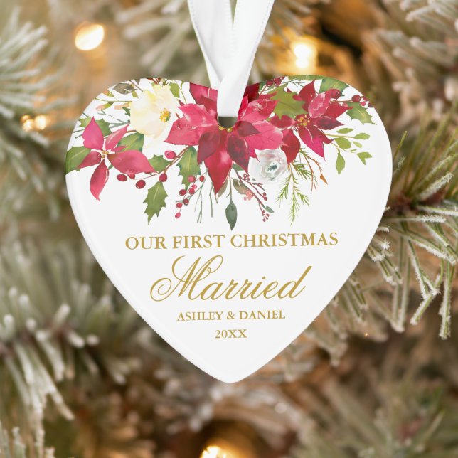 Poinsettia Gold First Christmas Coeur marié (Arbre)