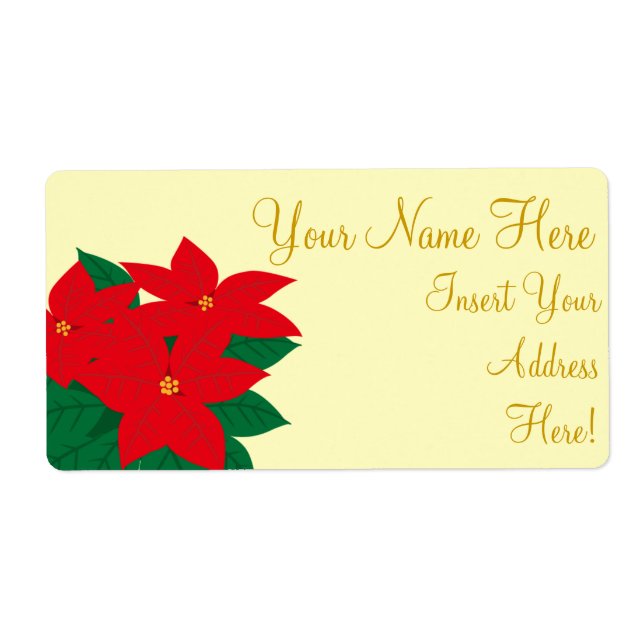 Poinsettia Gold Thème Sticker Étiquette (Devant)