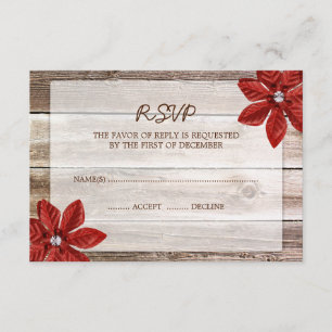 Poinsettia Grange Mariage en bois Carte de réponse