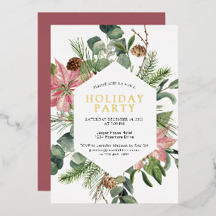 Poinsettia Greenery Wreath Holiday Party Gold 