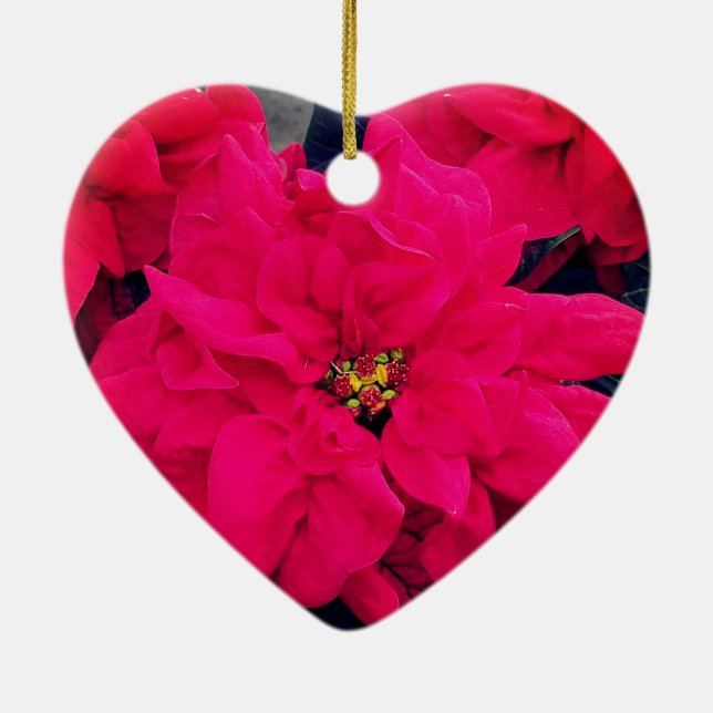 Poinsettia Heart Ceramic Ornament (Back)