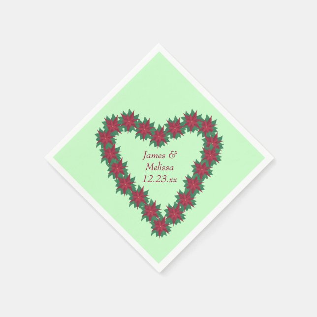 Poinsettia Heart Christmas Personalized Napkins (Corner)