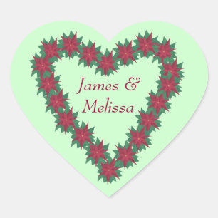 Poinsettia Heart Christmas Wedding Stickers